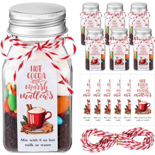 Maxdot 6 Pcs Christmas Hot Chocolate Favors Set 4 oz Hot Cocoa Plastic Bottles Jars with Stickers and Rope for Chocolate Truffle Candy Containers Xmas Party Favors Gifts - Image 1