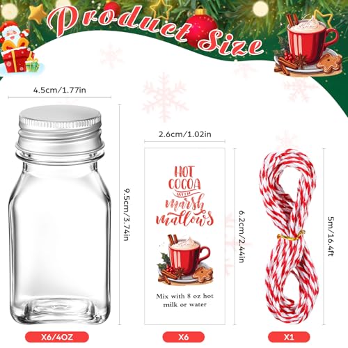 Maxdot 6 Pcs Christmas Hot Chocolate Favors Set 4 oz Hot Cocoa Plastic Bottles Jars with Stickers and Rope for Chocolate Truffle Candy Containers Xmas Party Favors Gifts - Image 2