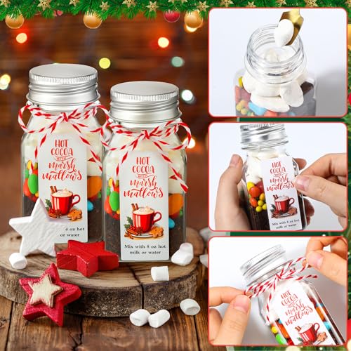 Maxdot 6 Pcs Christmas Hot Chocolate Favors Set 4 oz Hot Cocoa Plastic Bottles Jars with Stickers and Rope for Chocolate Truffle Candy Containers Xmas Party Favors Gifts - Image 3