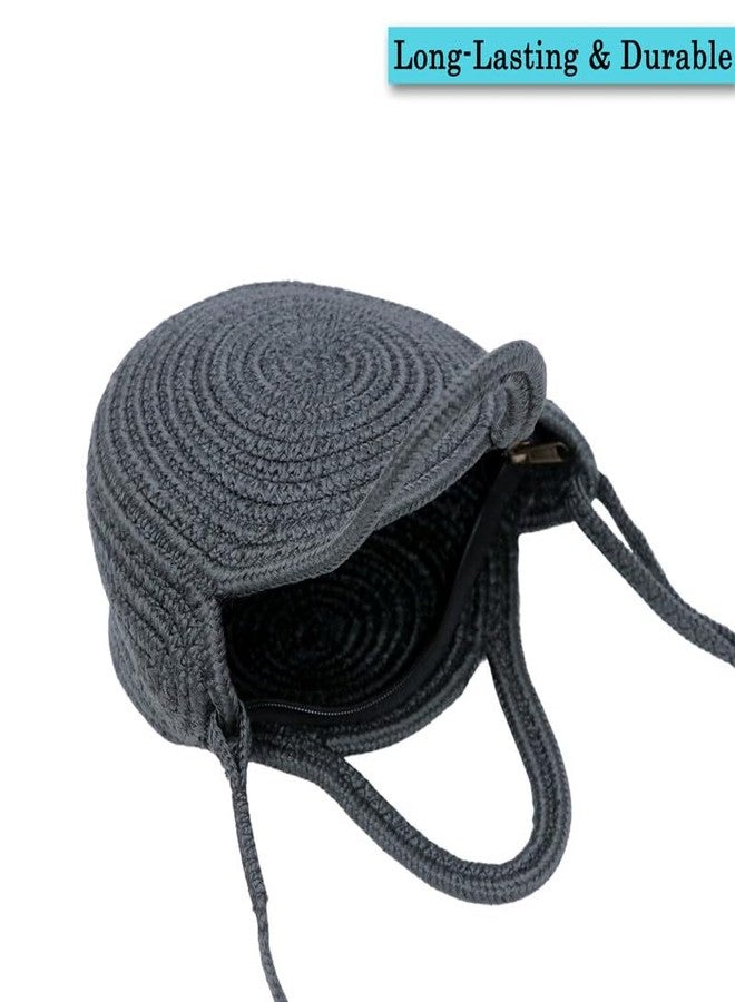 ARIYA Textiles Elegant Round Shoulder Handbag for Women - Cotton/PP Bag Combining Modern Style with Practical Functionality for Every Occasion 8x8 inch Black - Image 3