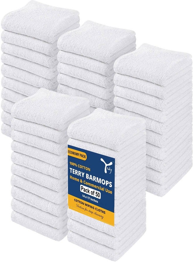 YRALY Terry Bar Mop Towels (Pack of 50) - 100% Cotton White Bar Towels, 14x17 Inches, Absorbent & Quick Dry, Reusable Cleaning Cloth for Commercial Kitchen, Restaurant & Home Use - Image 1