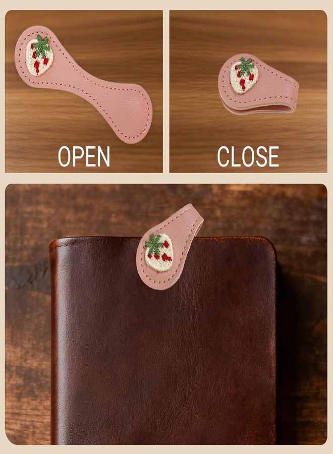 Frayot 2Pcs Magnetic Leather Bookmark Set, Embroidery Magnetic Bookmarks Clips for Book Lovers Reading, Book Accessories(Pink Strawberry, White Cherry) - Image 3