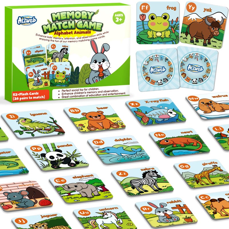 Aizweb Alphabet Match GameMemory Game52 Pcs ABC Learning Letter Flash Cards for Toddlers Ages 3 4 5Educational Toys for Pre K Preschool Kindergarten Learning Activities Classroom Must Haves - Image 3