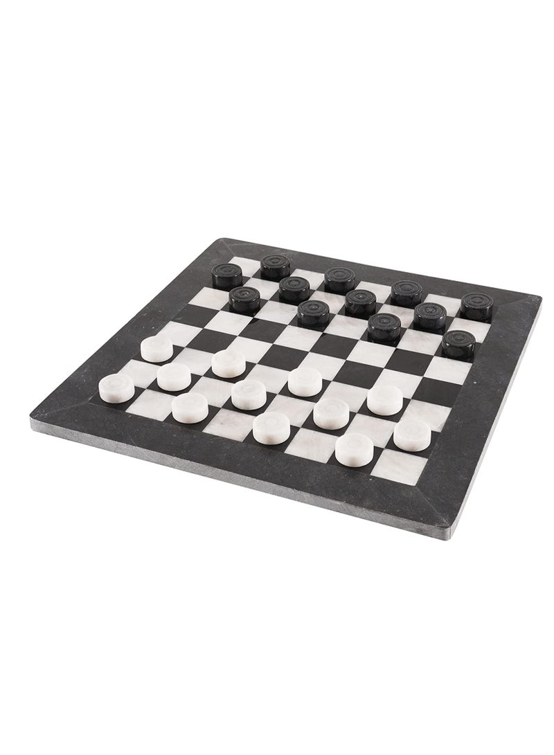 RADICALn Marble Checker Board Game 15 Inches Black and White Handmade Tournament Checkers Set - Draughts Board Games - Marble Checkers - Image 1