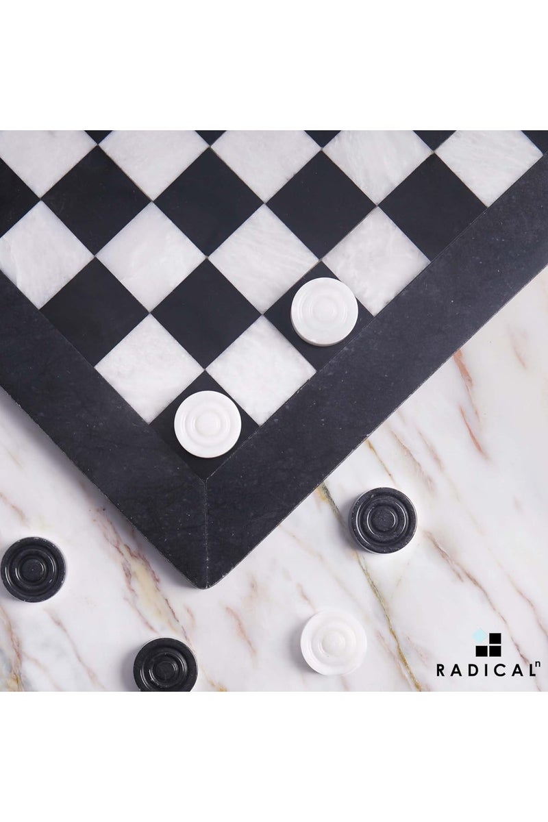 RADICALn Marble Checker Board Game 15 Inches Black and White Handmade Tournament Checkers Set - Draughts Board Games - Marble Checkers - Image 3