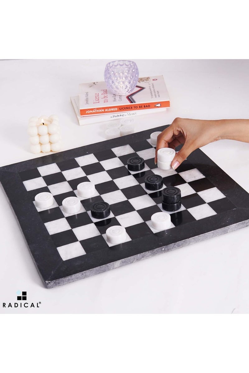 RADICALn Marble Checker Board Game 15 Inches Black and White Handmade Tournament Checkers Set - Draughts Board Games - Marble Checkers - Image 4