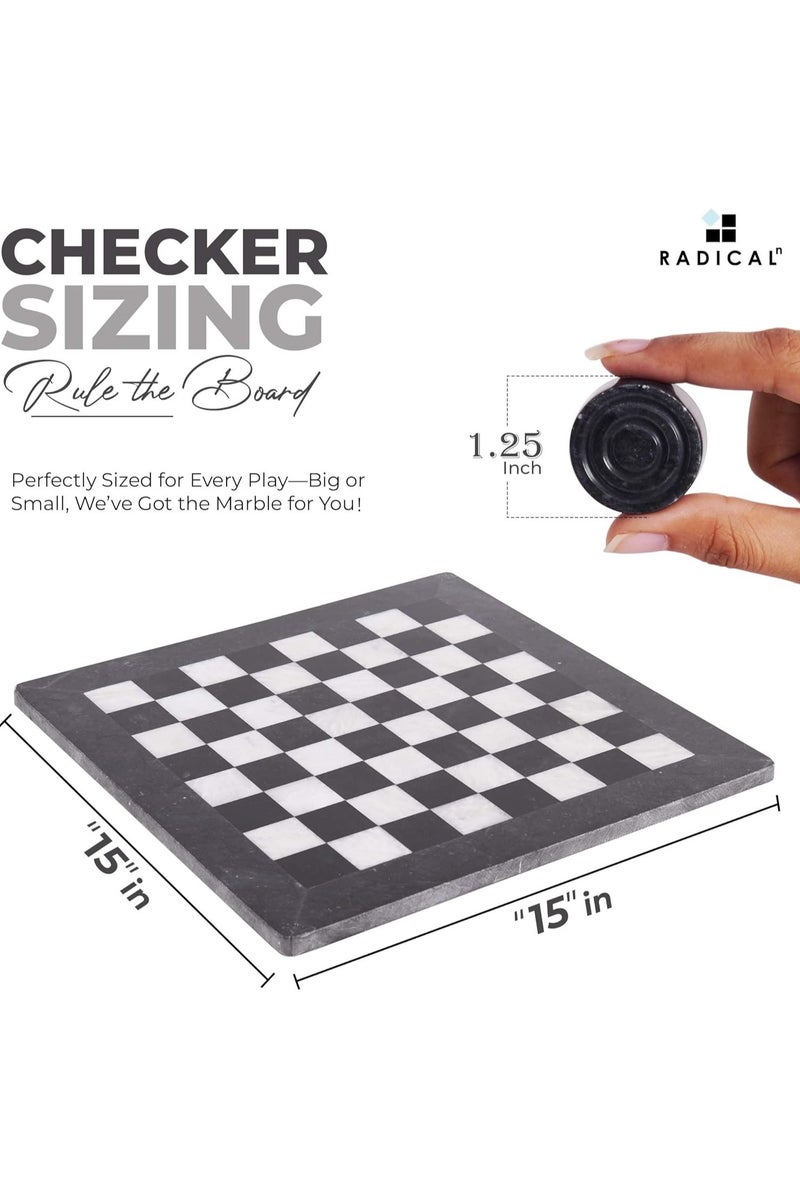 RADICALn Marble Checker Board Game 15 Inches Black and White Handmade Tournament Checkers Set - Draughts Board Games - Marble Checkers - Image 5