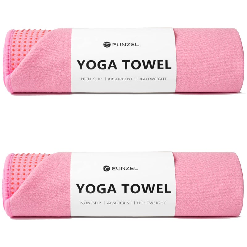 Eunzel 2 Pack Hot Yoga Towel with Grip Dot, Non Slip Yoga Mat Towe Sweat Absorbent Towel for Hot Yoga,Bikram, Pilates and Fitness 72" x 24", Pink - Image 1