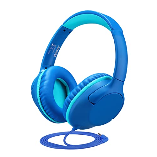 POWMEE P20 Kids Headphones for School, Kids/Teens/Boys/Girls with Safe 94dB Volume Limited, 3.5mm Jack Wired Cord Over-Ear for Fire Tablets/Travel/PC/Phones(Blue) - Image 1