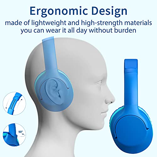 POWMEE P20 Kids Headphones for School, Kids/Teens/Boys/Girls with Safe 94dB Volume Limited, 3.5mm Jack Wired Cord Over-Ear for Fire Tablets/Travel/PC/Phones(Blue) - Image 3