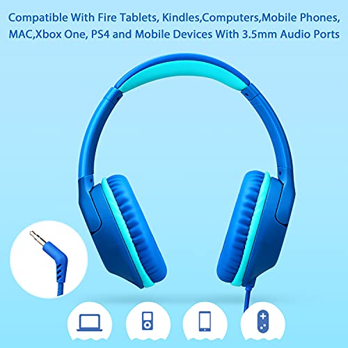 POWMEE P20 Kids Headphones for School, Kids/Teens/Boys/Girls with Safe 94dB Volume Limited, 3.5mm Jack Wired Cord Over-Ear for Fire Tablets/Travel/PC/Phones(Blue) - Image 4