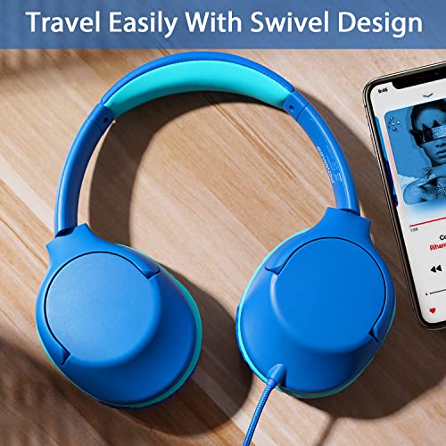 POWMEE P20 Kids Headphones for School, Kids/Teens/Boys/Girls with Safe 94dB Volume Limited, 3.5mm Jack Wired Cord Over-Ear for Fire Tablets/Travel/PC/Phones(Blue) - Image 5