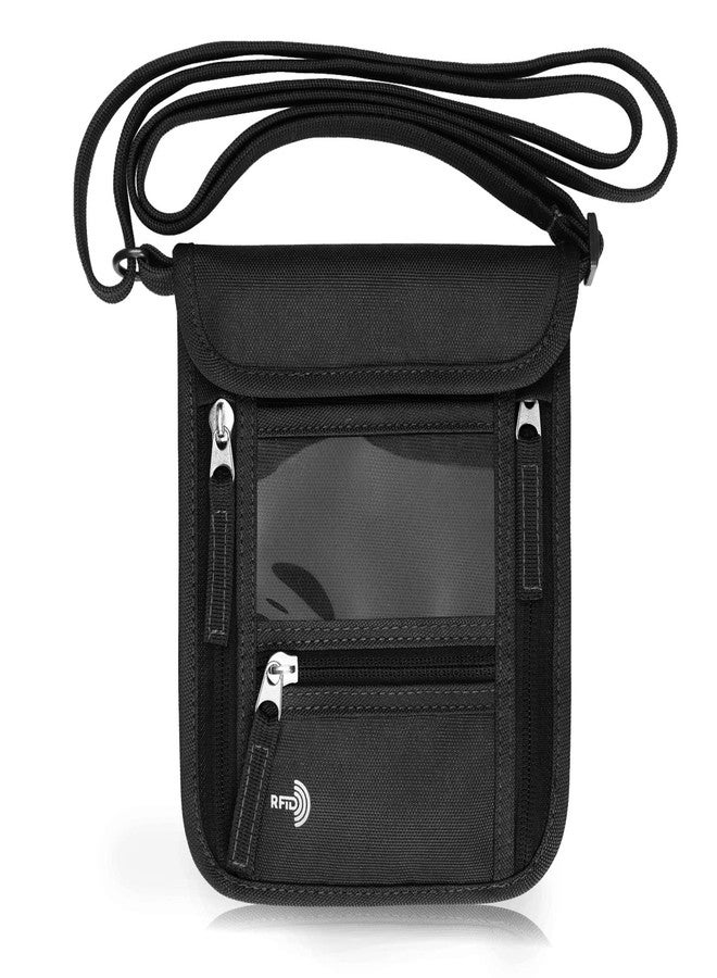 WALNEW Passport Holder Neck Pouch Travel Wallet for Women and Men, RFID Blocking Security Slim Traveling Wallet with Around Neck Lanyard Strap, Black - Image 1