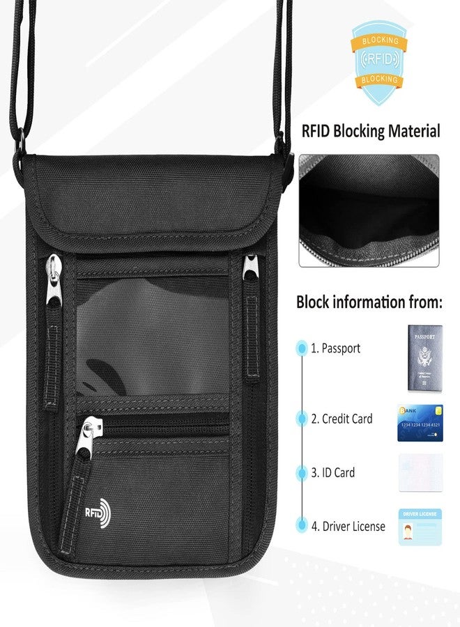 WALNEW Passport Holder Neck Pouch Travel Wallet for Women and Men, RFID Blocking Security Slim Traveling Wallet with Around Neck Lanyard Strap, Black - Image 3