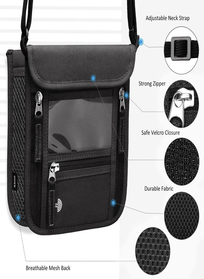 WALNEW Passport Holder Neck Pouch Travel Wallet for Women and Men, RFID Blocking Security Slim Traveling Wallet with Around Neck Lanyard Strap, Black - Image 4