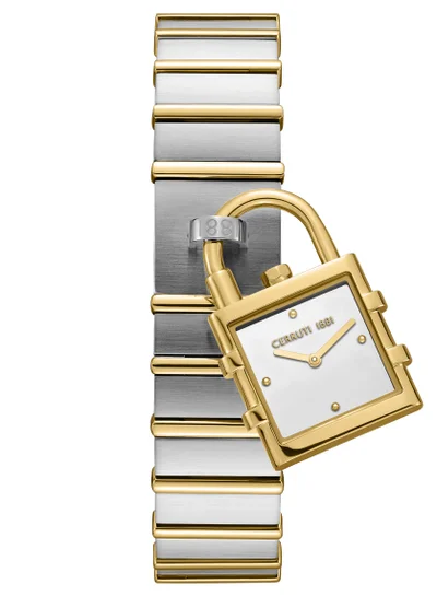 شيروتي 1881 Women's Cerruti 1881 Adria Analog Women's Watch - Lock Shaped Dial, Silver White Dial, Bracelet