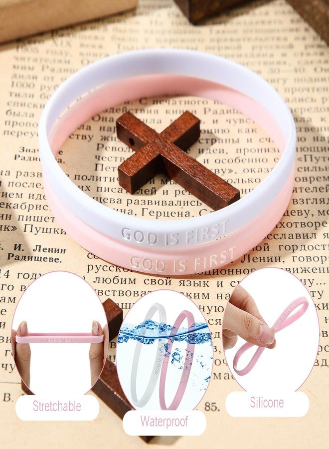 جيريفي مجموعة جيريفي المكونة من 12 قطعة من أساور عيد الميلاد "الله أولاً"، أساور مطاطية مسيحية تحمل آيات من الكتاب المقدس، مناسبة للنساء والرجال والبالغين، هدايا (لون الماكرون). - Image 5