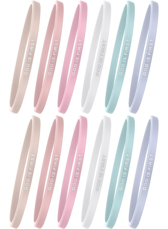 جيريفي مجموعة جيريفي المكونة من 12 قطعة من أساور عيد الميلاد "الله أولاً"، أساور مطاطية مسيحية تحمل آيات من الكتاب المقدس، مناسبة للنساء والرجال والبالغين، هدايا (لون الماكرون). - Image 1