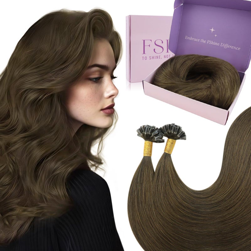 Fshine Keratin Tip Hair Extensions Human Hair Brown Fusion Hair Extensions 50g U Tip Hair Extensions Human Hair Pre Bonded Kertatin Hair Extensions Dark Brown 22 Inch Keratin Bondings Remy Hair