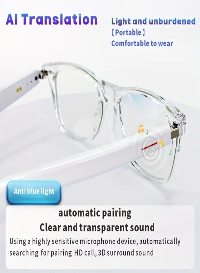AI Intelligent Translation Smart Glasses Model E13-C – Real-Time Multi-Language Translation, Built-in Microphone  Speaker, Touch Control, Wireless Calling  Music Playback, Voice Assistant, Long Battery Life, Stylish for Men  Women - Transparent Anti Blue Light - Image 1