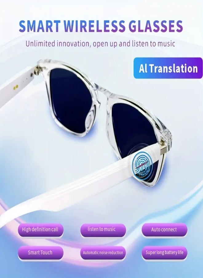 AI Intelligent Translation Smart Glasses Model E13-C – Real-Time Multi-Language Translation, Built-in Microphone  Speaker, Touch Control, Wireless Calling  Music Playback, Voice Assistant, Long Battery Life, Stylish for Men  Women - Transparent Anti Blue Light - Image 4