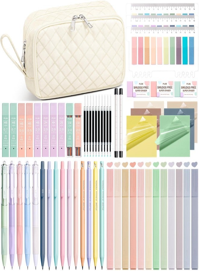 FLOE 62PCS Aesthetic School Supplies with Cute Pencil Case, Pastel Highlighters Black Ink Gel Pens Mechanical Pencils Kit, Back to School Supplies College Essentials Preppy Stationary Set for Student Girls - Image 1