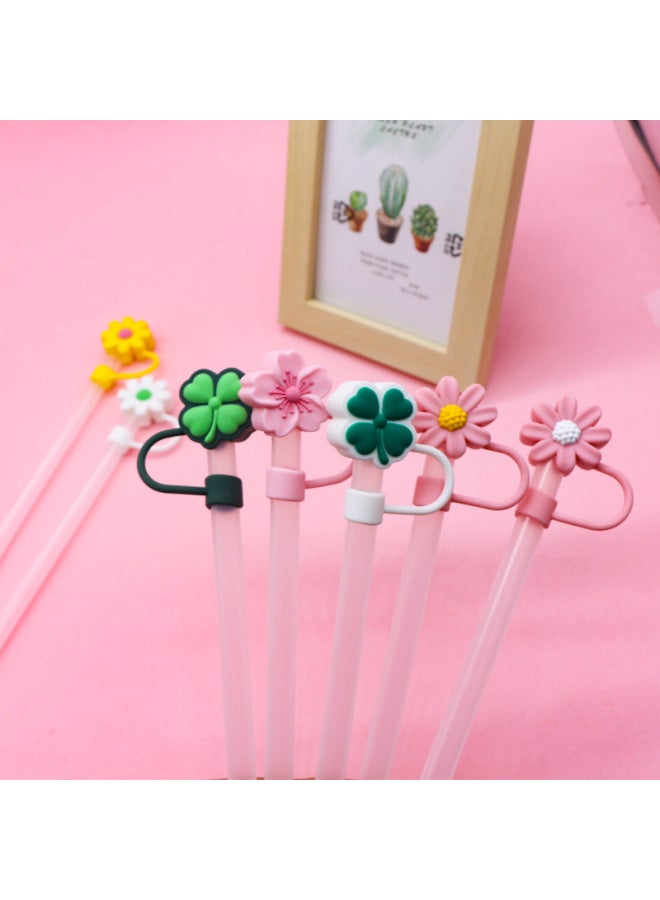 Silicone Straw Cap 8-10mm Cute Flower Doll Dust Cap Can Be Recycled Straw Plug-Color:Silicone Brown Shy Bear 10mm-Specifications:Bagged With Straw ] - Image 4