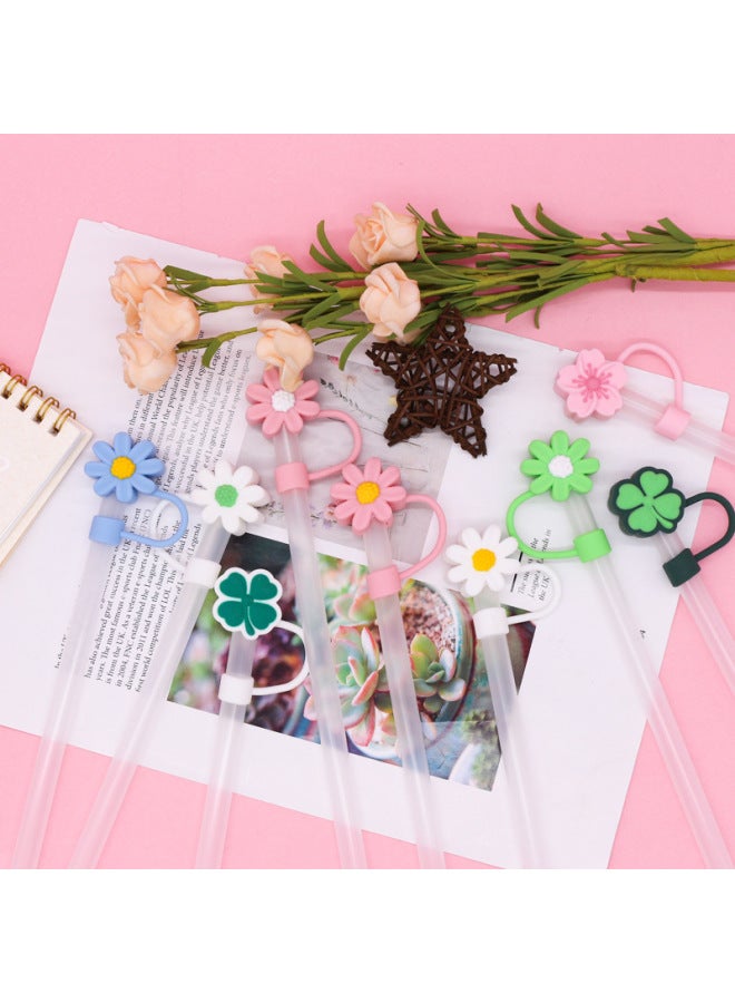 Silicone Straw Cap 8-10mm Cute Flower Doll Dust Cap Can Be Recycled Straw Plug-Color:Silicone Brown Shy Bear 10mm-Specifications:Bagged With Straw ] - Image 5