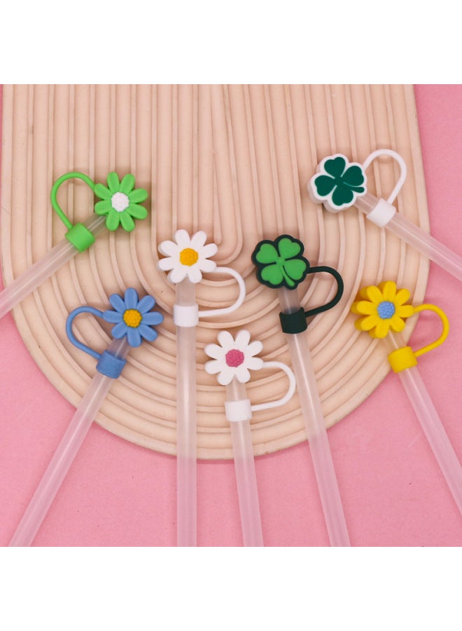 Silicone Straw Cap 8-10mm Cute Flower Doll Dust Cap Can Be Recycled Straw Plug-Color:Silicone Brown Shy Bear 10mm-Specifications:Bagged With Straw ] - Image 3