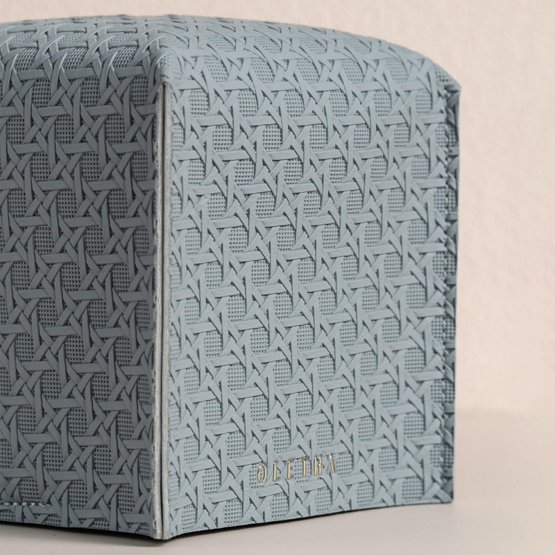 OLETHA Square Tissue Box Cover - Aesthetic Desk Decor for Room  Home & Office - Tissues Cube Boxes Holder - Lattice Patterns  Ash Blue - Image 4