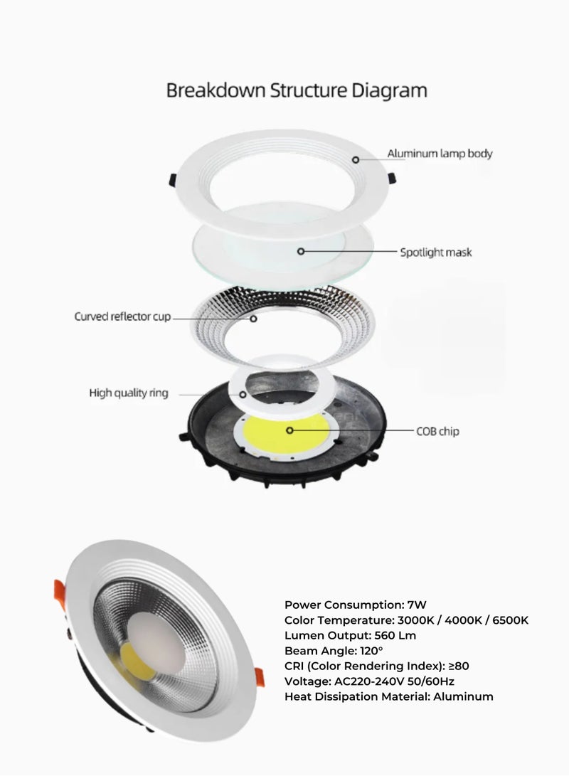 Vmax COB LED Downlights Ceiling White Light 6500K 30W 2700LM, AC 220-240V, Cut Φ200mm, IP44 Ultra Slim LED Recessed Ceiling Lights for Bathroom Bedroom Kitchen Living Room, Not Dimmable - Image 5