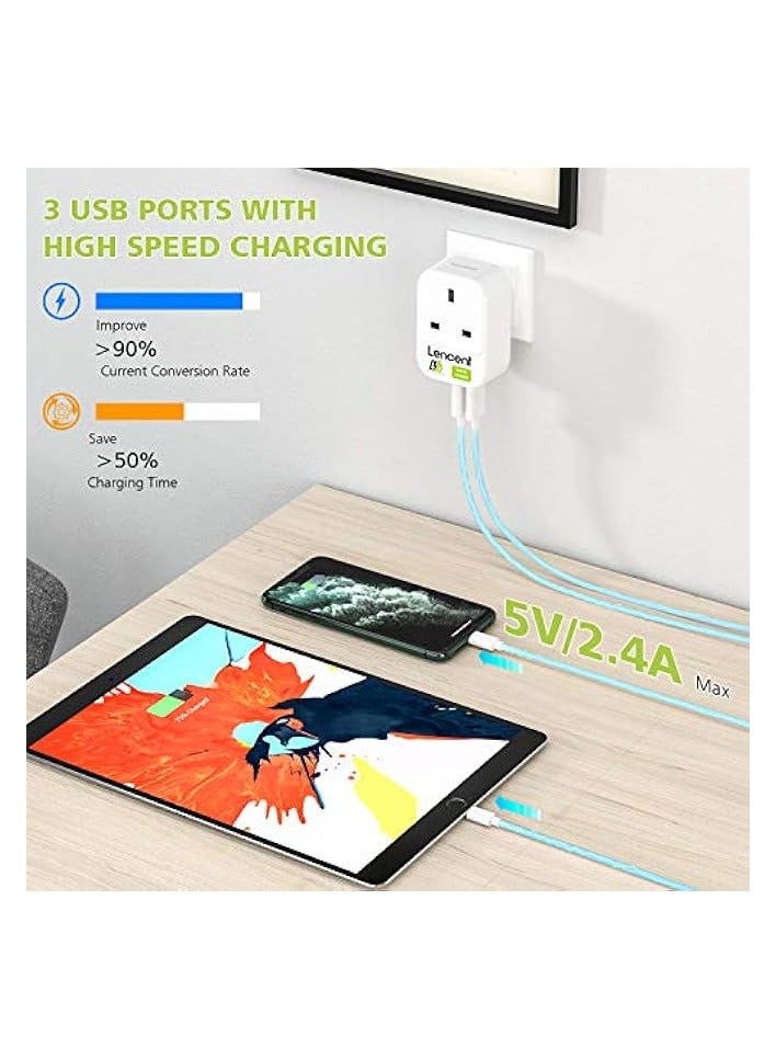 لينسينت موسع قابس مخرج USB مع 3 منافذ USB، قابس USB في اتجاه واحد، محول شاحن حائط متعدد المنافذ، وصلة قابس شاحن USB الرئيسية، مثالي للمنزل والمكتب 2500 وات - Image 2