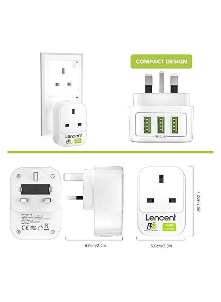 لينسينت موسع قابس مخرج USB مع 3 منافذ USB، قابس USB في اتجاه واحد، محول شاحن حائط متعدد المنافذ، وصلة قابس شاحن USB الرئيسية، مثالي للمنزل والمكتب 2500 وات - Image 5