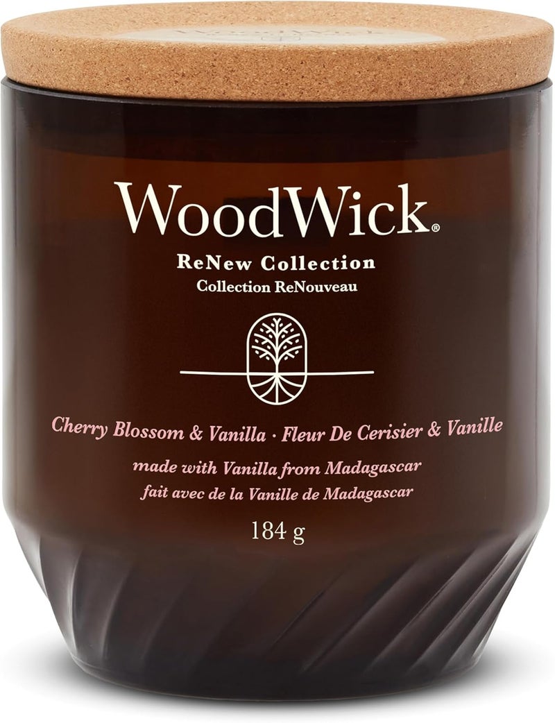 وودويك شمعة WoodWick Renew عطرية بنكهة زهور الكرز والفانيليا | شمعة متوسطة الحجم | مزيج من شمع الصويا وجوز الهند النباتي | مصنوعة من مواد معاد تدويرها | هدايا مثالية للنساء - Image 1