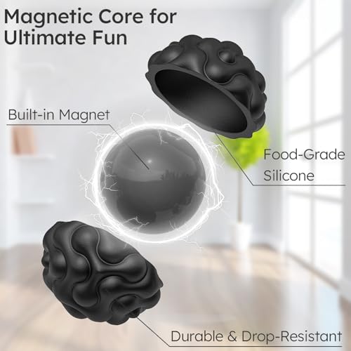 PARTY TONIGHT Silicone Magnetic Balls Fidget Toys for Adults Teens 6PCS Stress Balls Fidget Toy Quiet Magnet Desk Fidgets with Textured ADHD Anxiety Relief Items Fun Stocking Suffers Gifts Black - Image 5