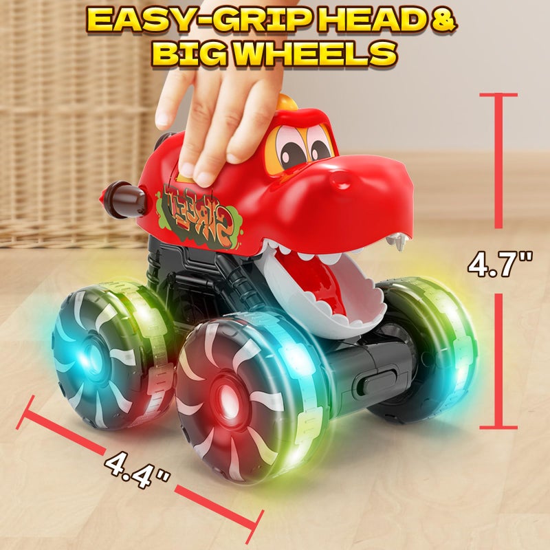 Intoypad 3 Pack Dinosaur Car Toys for Kids Toddlers, Light up Wheels Monster Truck Toys for Boys 2 3 4 5 6 7 8 Years Old Christmas Birthady Gifts Press & Go Dino Trucks Toy for Toddler Boy Baby - Image 2