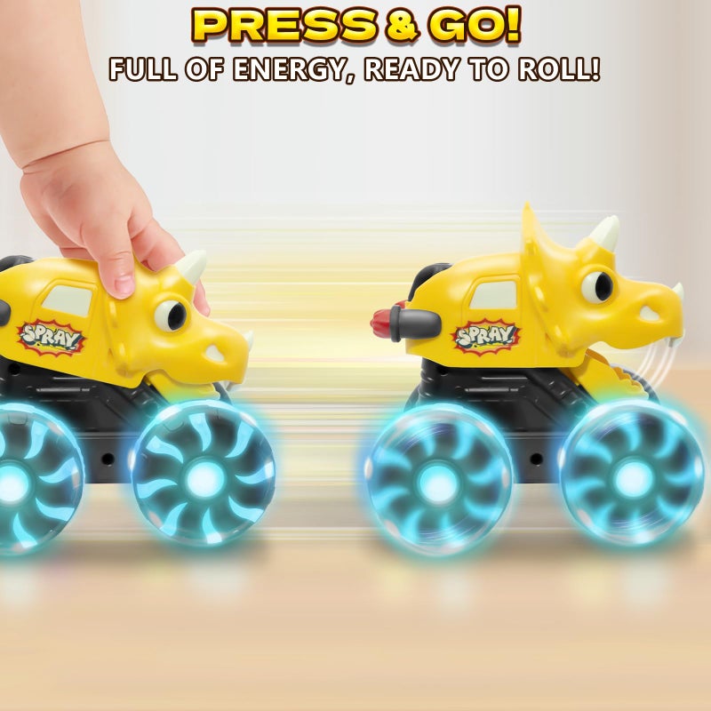 Intoypad 3 Pack Dinosaur Car Toys for Kids Toddlers, Light up Wheels Monster Truck Toys for Boys 2 3 4 5 6 7 8 Years Old Christmas Birthady Gifts Press & Go Dino Trucks Toy for Toddler Boy Baby - Image 4