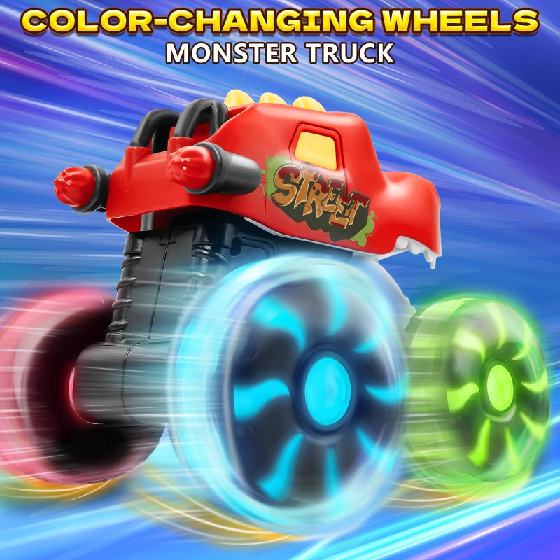 Intoypad 3 Pack Dinosaur Car Toys for Kids Toddlers, Light up Wheels Monster Truck Toys for Boys 2 3 4 5 6 7 8 Years Old Christmas Birthady Gifts Press & Go Dino Trucks Toy for Toddler Boy Baby - Image 3