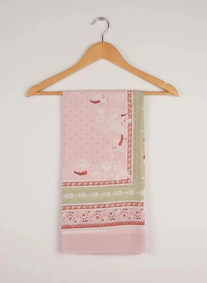 عبايات لمحة طرحة روز كلاسيك – شيفون بنقشة تراثية وردية