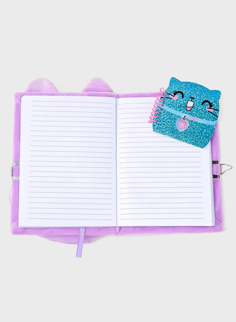 Claires Furry Purple Cat Lock Diary