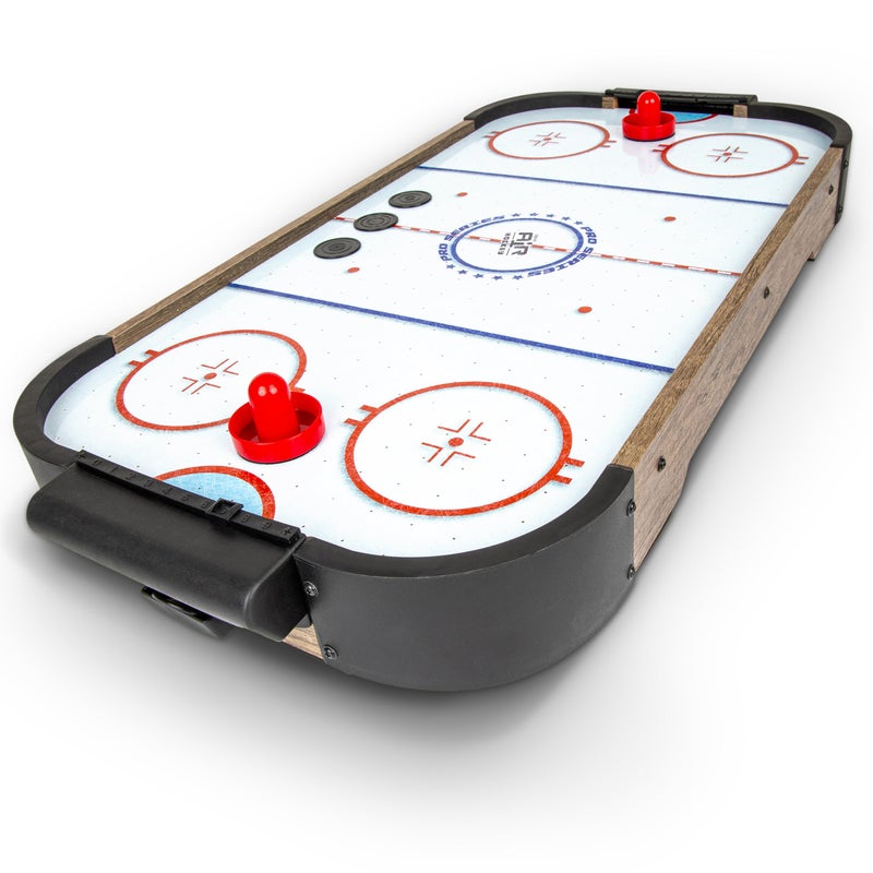 GoSports 30 Inch Table Top Air Hockey Game for Kids Portable Battery Operated Game Table Oak