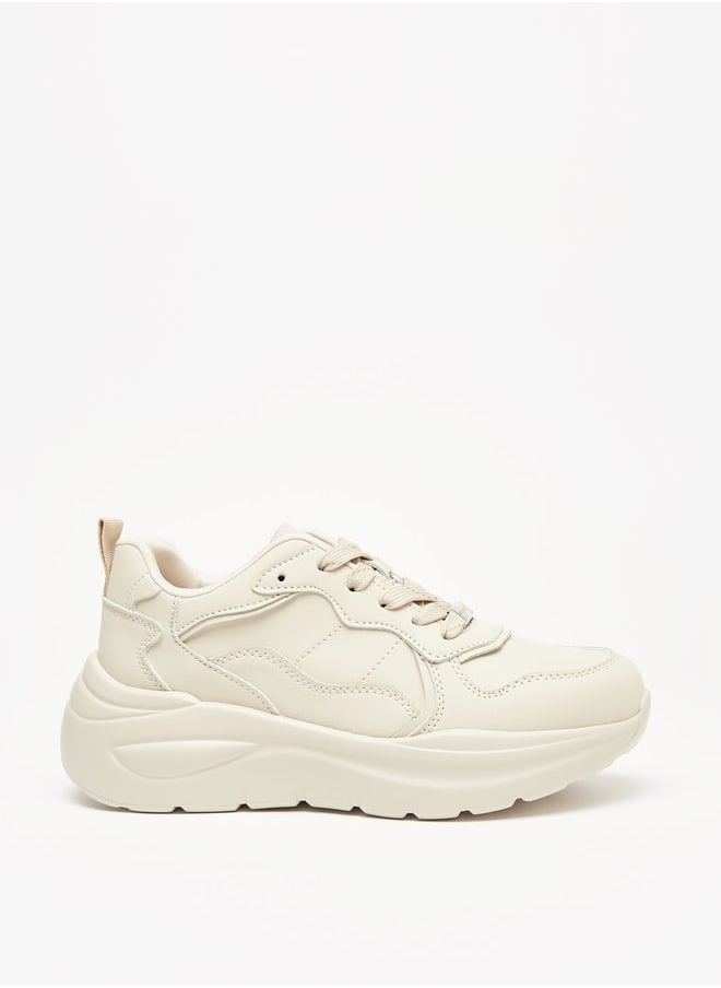 Flora Bella By Shoexpress Women Panelled Low Ankle Sneakers with Lace-Up Closure  - Image 1