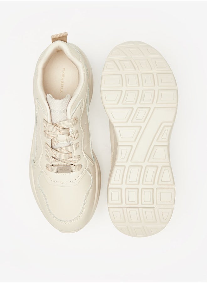 Flora Bella By Shoexpress Women Panelled Low Ankle Sneakers with Lace-Up Closure  - Image 4