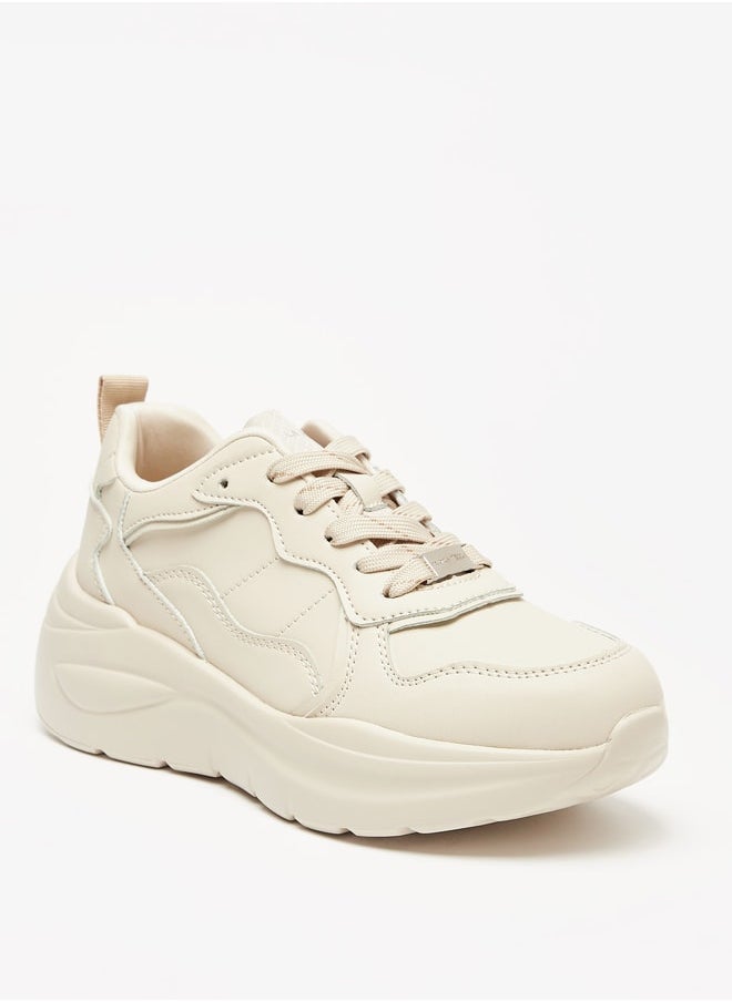 Flora Bella By Shoexpress Women Panelled Low Ankle Sneakers with Lace-Up Closure  - Image 2