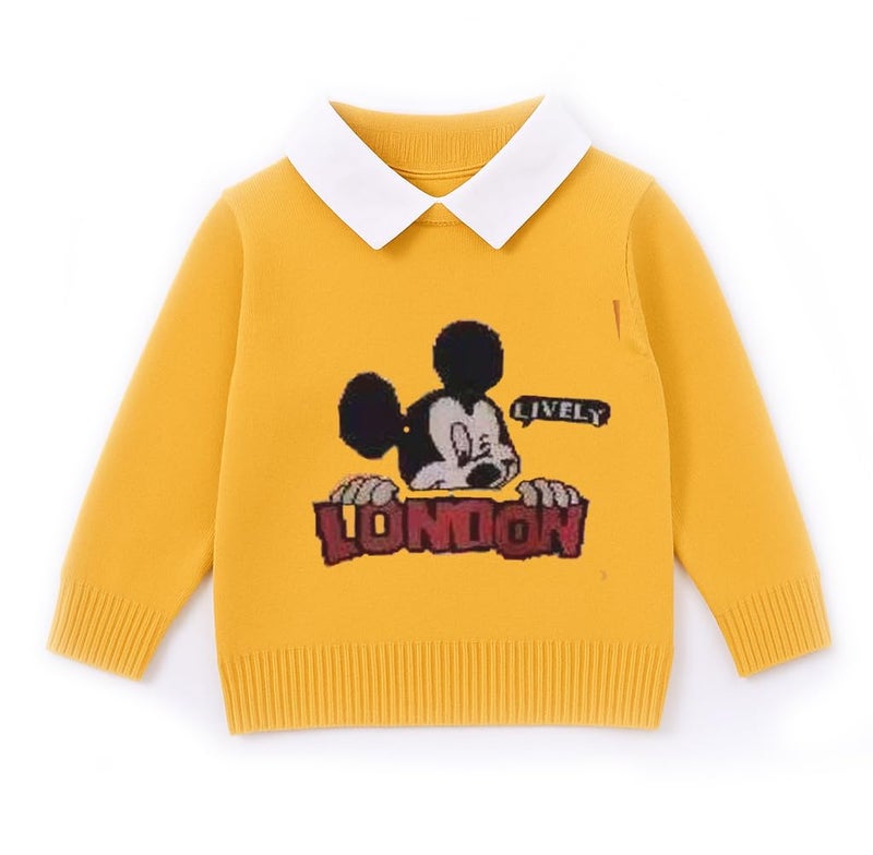 Bold N Elegant Kids Winter Warm Woolen Cartoon Sweater with Detachable Collar for Toddler Boys (in, Age, 4 Years, 5 Years, Yellow) - Image 1