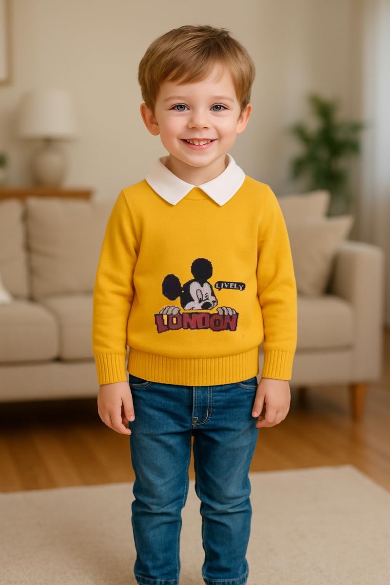 Bold N Elegant Kids Winter Warm Woolen Cartoon Sweater with Detachable Collar for Toddler Boys (in, Age, 4 Years, 5 Years, Yellow) - Image 2