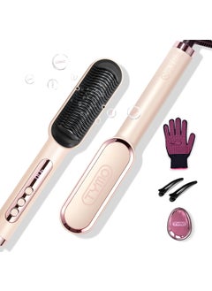 TYMO TYMO Ring Plus Ionic Hair Straightener Brush  Straightening Comb with Negative Ions for Women Titanium Coating 9 Temp Settings  LED Display Dual Voltage Professional Styling Tools Gold Blush 
