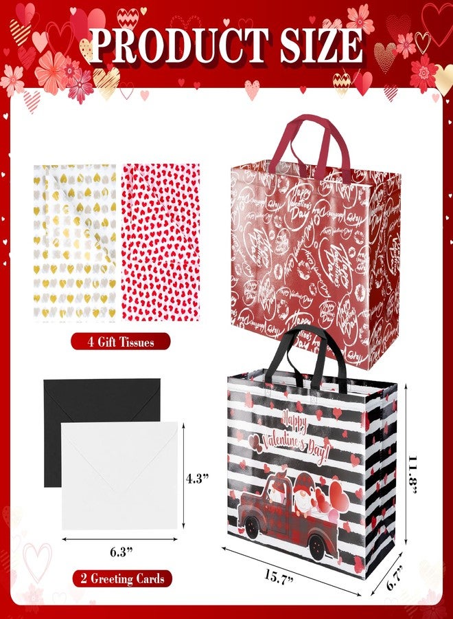 XiaosRen 2Pcs Extra Large Valentines Gift Bags with Tissue Paper and Card, 15.7" Valentine's Day Gift Bags Reusable Non-Woven Love Heart Valentines Bags with Handles (Red, Black) - Image 2