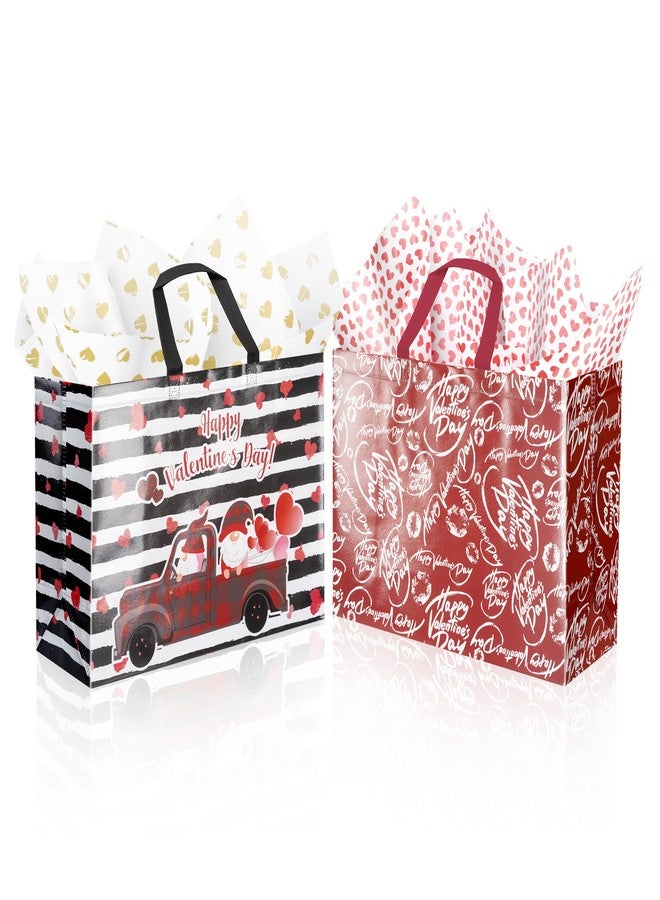 XiaosRen 2Pcs Extra Large Valentines Gift Bags with Tissue Paper and Card, 15.7" Valentine's Day Gift Bags Reusable Non-Woven Love Heart Valentines Bags with Handles (Red, Black) - Image 1