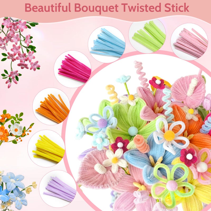beanicus 500 PCS Pipe Cleaners Craft, Pipe Cleaners Flowers Kit with Handle, 20 Colors Chenille Stems with Instruction, Art and Craft Supplies, Colored Pipecleaners Bulk - Image 4